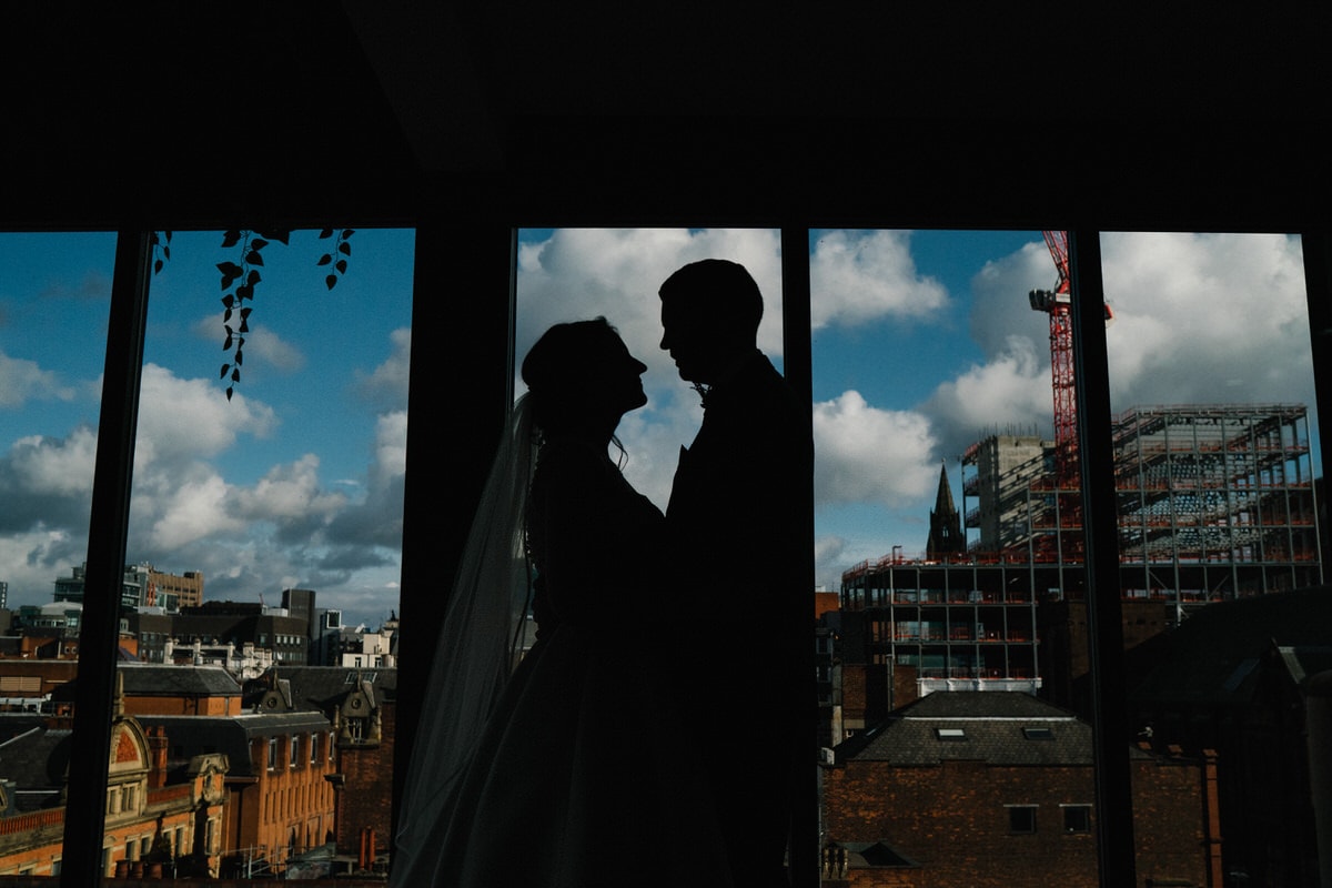 silhouette of couple at Manchester hall