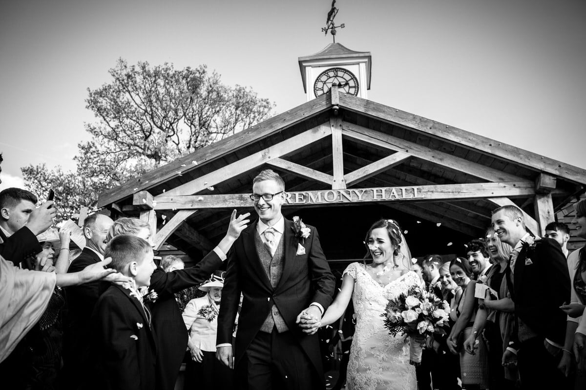 confetti outside the stables at colshaw hall