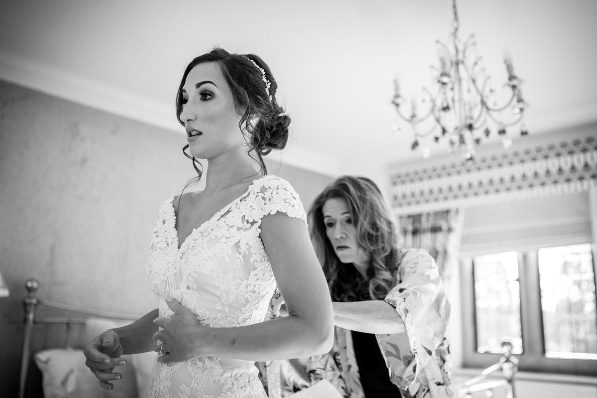 bride in her wedding dress at colshaw hall