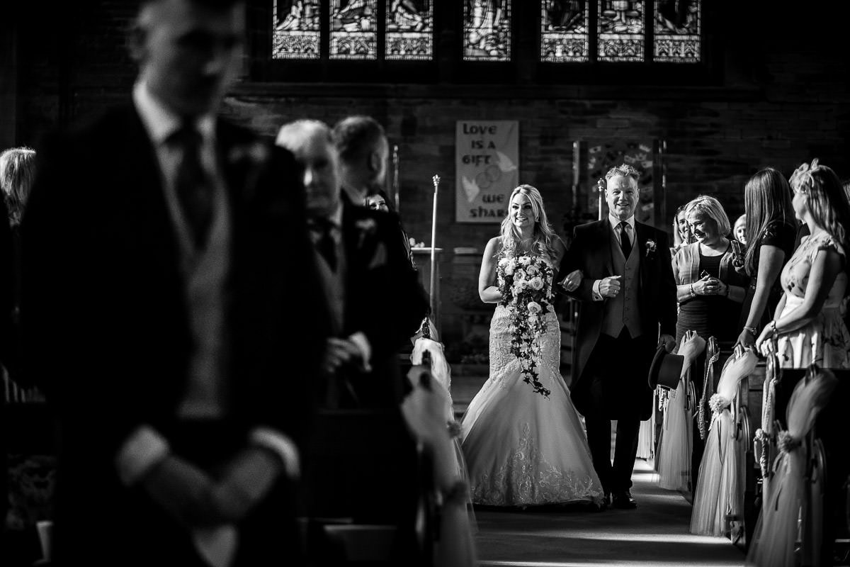 bride arriving at christ church walshaw