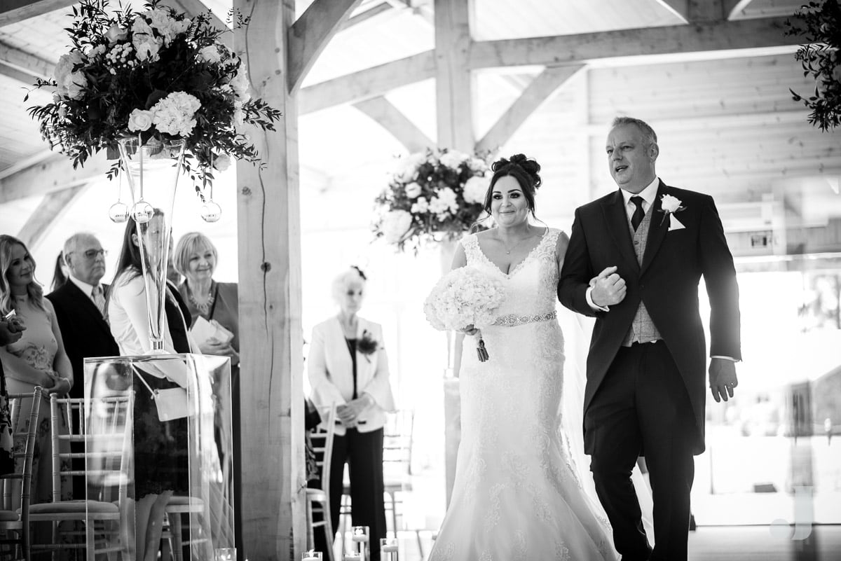 bride walking up the aisle at Colshaw Hall wedding for say yes to the dress tv show