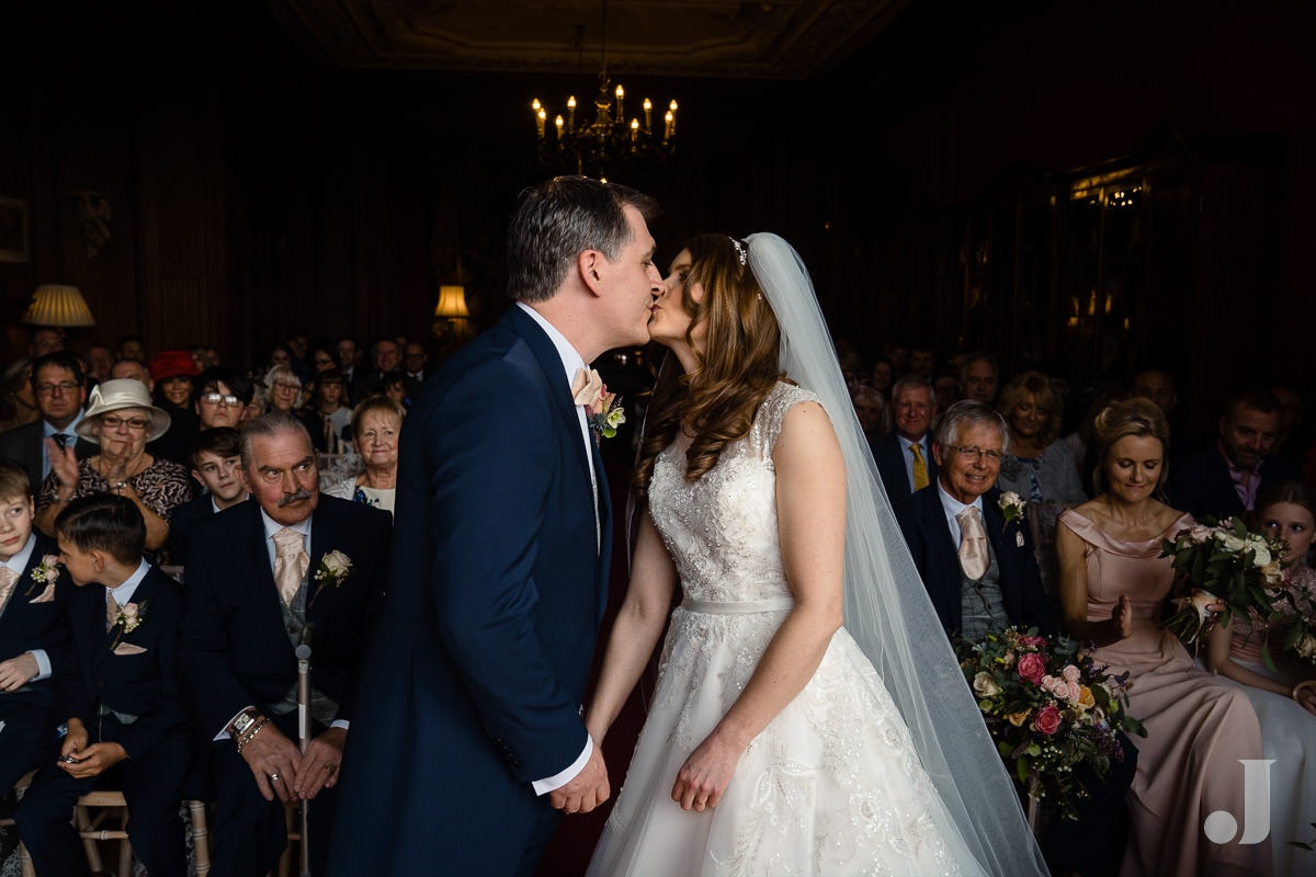 first kiss at Thornton Manor wedding